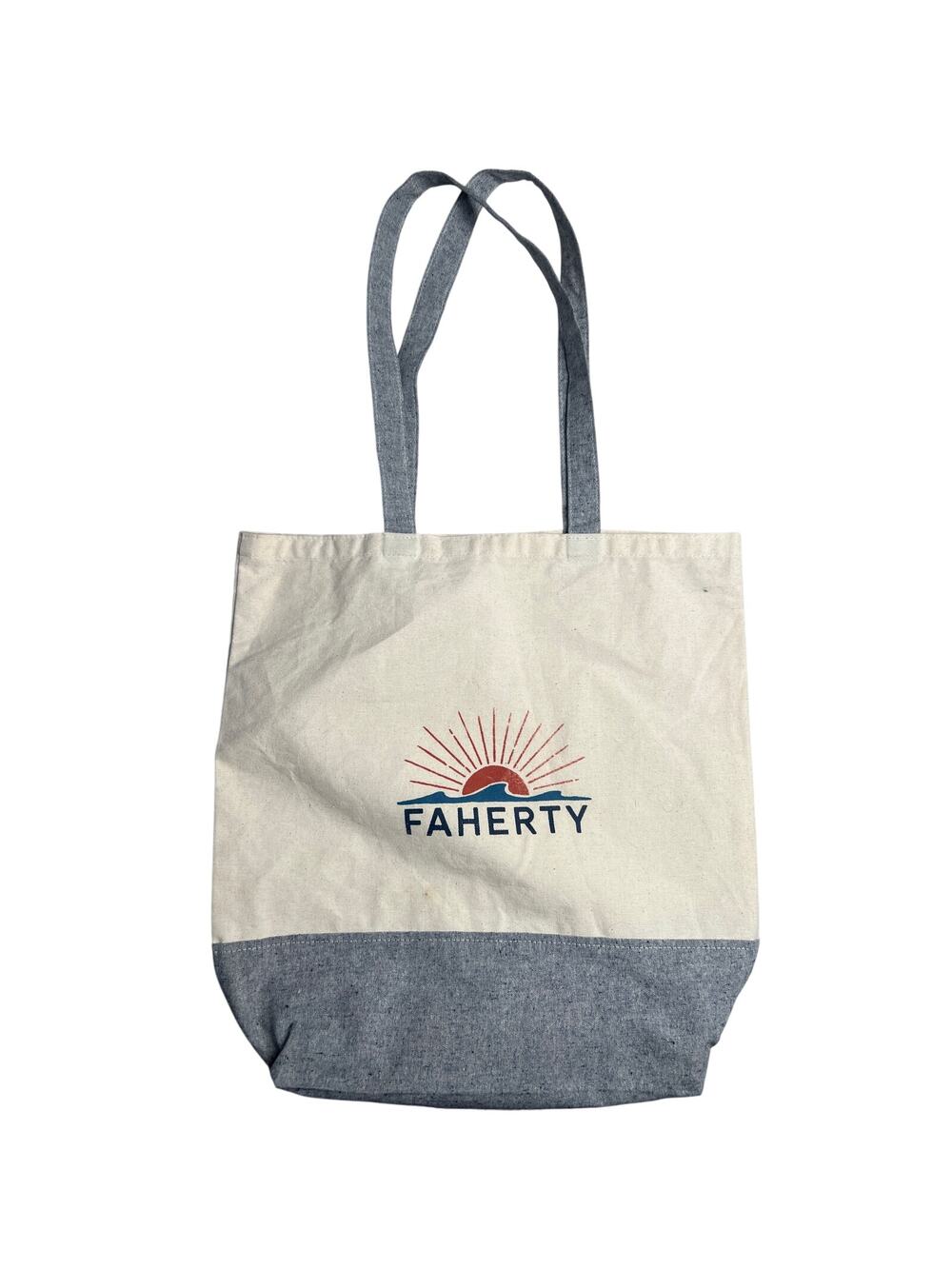 Faherty Tote Bag Canva White & Gray 100% Cotton